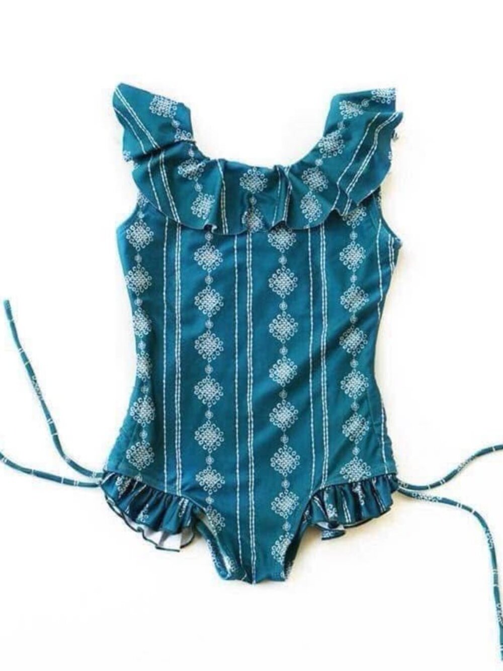 NIB Girls Wildling Teal Boho Ruffled One Piece Swimsuit Well Dressed Wolf 9/10